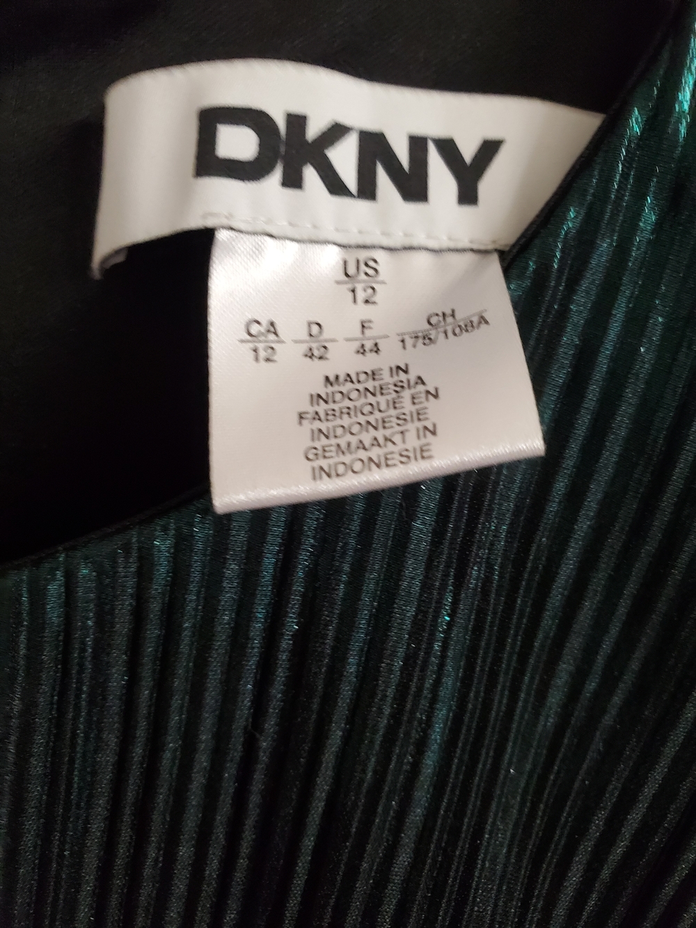DKNY Emerald Green Metallic Ruched Handkerchief Hem Dress - Picture 4 of 12